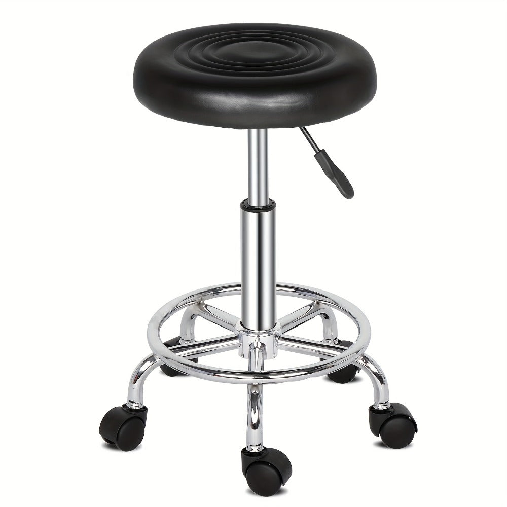 Round Padded Swivel Bar Stool 360° with Chrome Base - Adjustable Height Salon Kitchen Counter Stool for Nail Salon Beauty Studio Home Bar Reception, Black & White, 13"x24"