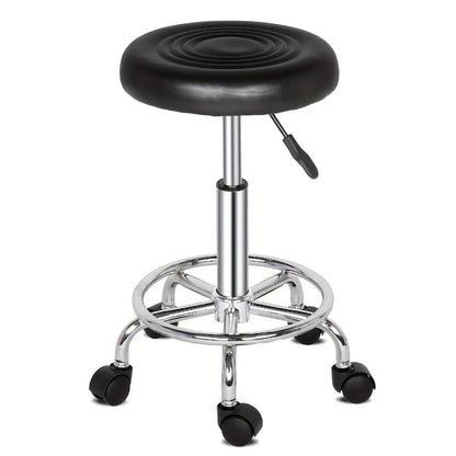 Round Padded Swivel Bar Stool 360° with Chrome Base - Adjustable Height Salon Kitchen Counter Stool for Nail Salon Beauty Studio Home Bar Reception, Black & White, 13"x24"