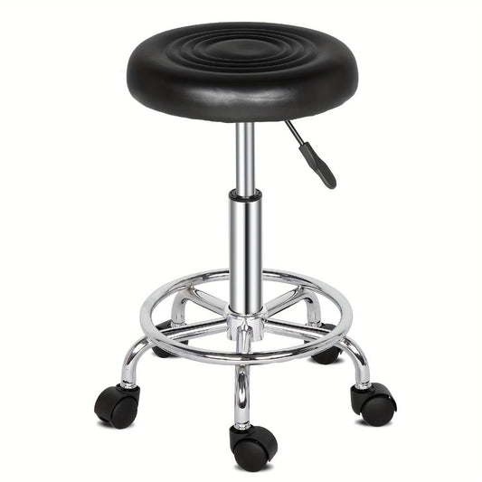 Round Padded Swivel Bar Stool 360° with Chrome Base - Adjustable Height Salon Kitchen Counter Stool for Nail Salon Beauty Studio Home Bar Reception, Black & White, 13"x24"
