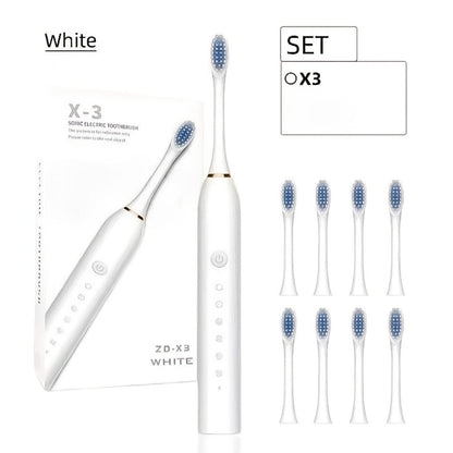 Electric Toothbrush Set with 8 Brush Heads - USB Rechargeable Adult Sonic Toothbrush, Soft Bristles, Portable for Travel & Home, Oral Care Gift for Men & Women - Pink / White / Black