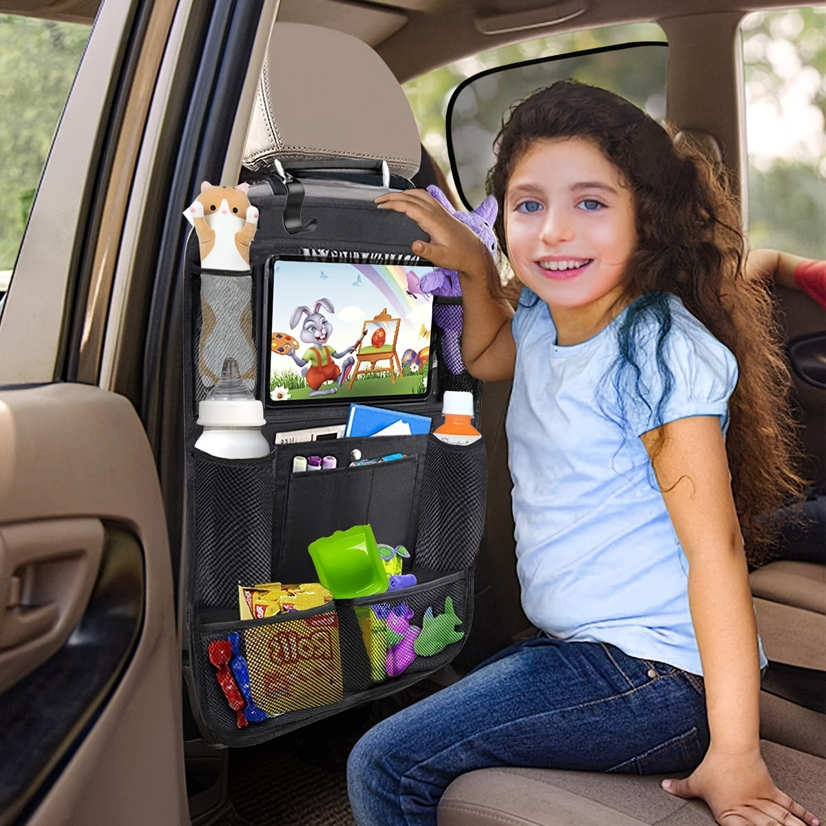 Car Seat Organizer, Multi-functional Car Interior Storage Bag, Rear Seat iPad Storage Pouch