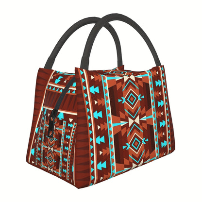 Insulated Cooler Bag Brown Geometric Pattern | Reusable Polyester Lunch Tote 11x6.5x7 In for Camping, Picnics & Beach Outings