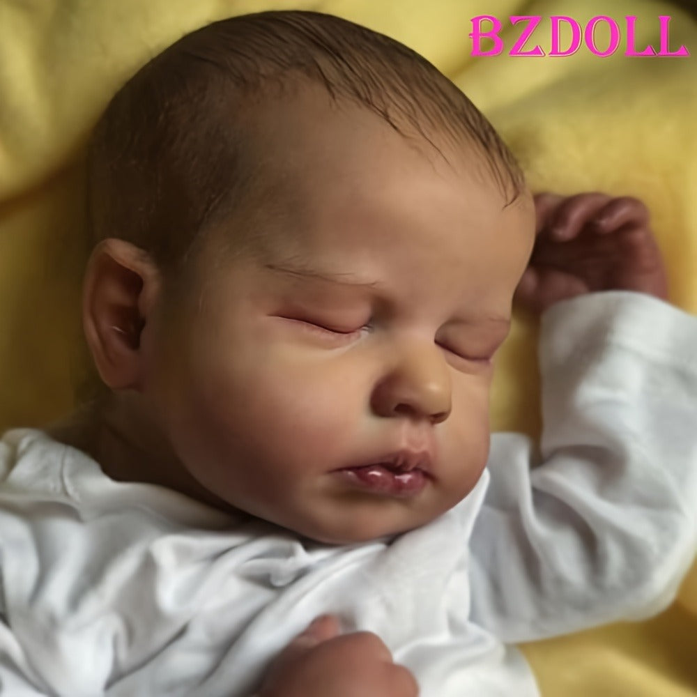 Cloth Body Reborn Baby Doll 20 Inch Sleeping Newborn – 50cm Soft Silicone Head & Limbs, 3D-Painted Skin Visible Veins, Magnetic Pacifier, Birth Certificate Included, Lifelike Gift for Collectors & Kids