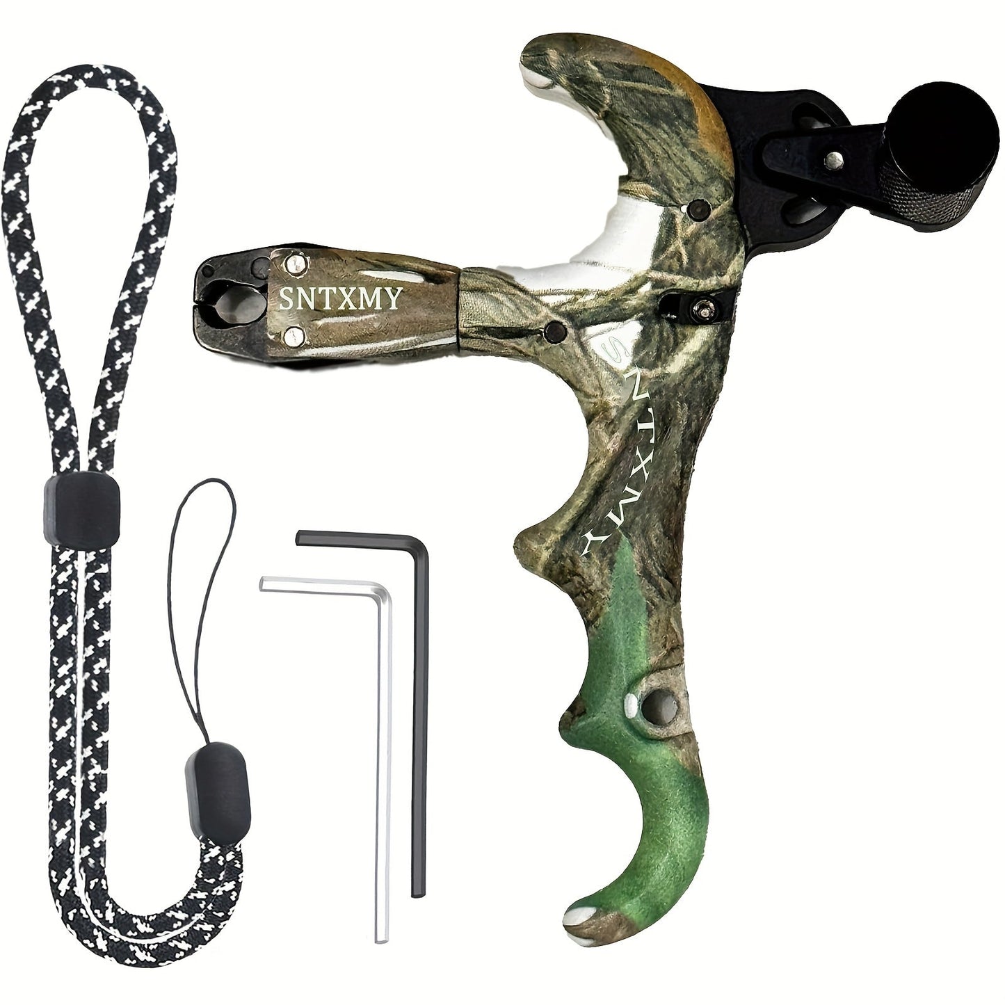 Compound Bow Wrist Release Aid 360° Rotatable Thumb Trigger - 3 & 4 Finger Archery Release for Hunting & Target Shooting, Adjustable Universal Fit, Camo Red - Bowhunting Compound Bow Accessories