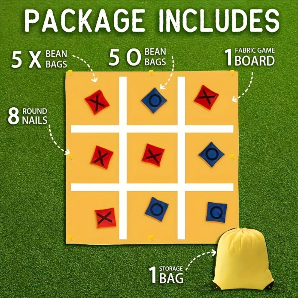 Giant Tic Tac Toe Bean Bag Toss Game Set Outdoor Lawn Game with 4.92ft Cloth 10 Bean Bags Ground Nails Storage Bag for Family Kids Adults Camping Backyard Party Christmas Thanksgiving Gift