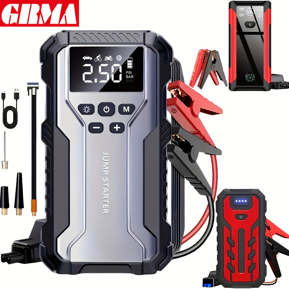 Upgraded 7-in-1 Portable Car Jump Starter – Multifunctional Emergency Battery Booster for 12V Vehicles Up to 2.64gal Gas / 2.38gal Diesel, LED Emergency Light, Available with or without Air Pump