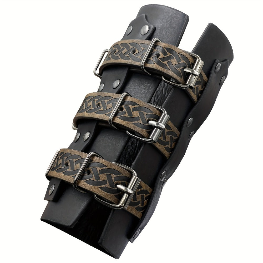 Medieval Faux Leather Bracers Viking Arm Guards – Embossed Renaissance LARP Cosplay Costume Accessory for Halloween, Stage Performance & Photography, Brown & Black, 1pc or 2pcs