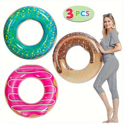 Glitter Donut Pool Float 3 Pack 32.5 Inch Inflatable Swim Ring Set – Strawberry Chocolate Mint Pool Tubes for Summer Pool Party, Birthday Decoration, Kids Teens & Adults