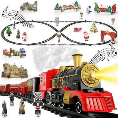 Christmas Train Set for Kids – 43PCS Electric Train Toy with Smoke, Lights & Sound, 6 Cars & 28 Tracks, Switchable Railway Layout, Holiday Birthday Gift for Boys Girls Toddlers