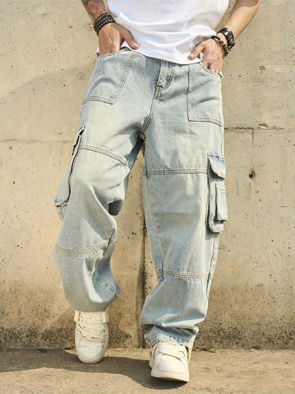 Men's Wide Leg Jeans - Distressed Wide Leg