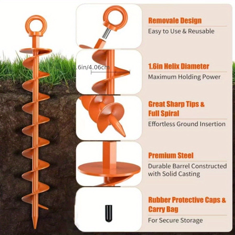 Heavy-Duty Spiral Earth Anchors 15", 4-Pack – Orange