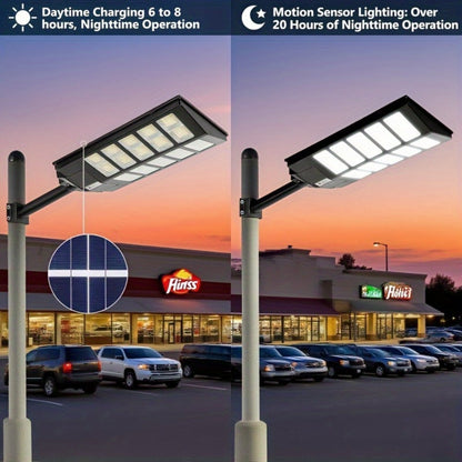 Solar Street Lights Outdoor 800 LED IP54 Waterproof with Motion Sensor – 6500K Dusk to Dawn Flood Light, Remote Control, Adjustable Brightness & Timer for Parking Lot Yard Garage Driveway Rural Area