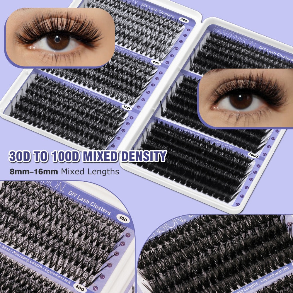 Premade Lash Clusters 708Pcs Mixed Length 30D 50D 80D 100D Wispy Volume Kit – Natural Fluffy DIY Lash Extensions with Bond Seal & Applicator for Everyday, Party, Travel & Event Looks