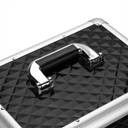Makeup Train Case Rolling Aluminum Lockable Trolley with 4 Wheels 2 Sliding Drawers Telescopic Rod Portable Cosmetic Organizer Suitcase for Makeup Artists Salon Travel Beauty Storage Black