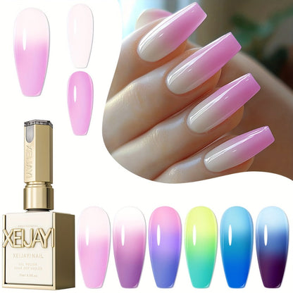 Thermal Gel Nail Polish Set 6 Colors – Heat Reactive Color Changing Glitter Gel Polish, Photo Frame Bottle, LED UV Cured, Glossy Shiny Finish, Spring Summer DIY Salon Manicure Gift for Women Girls