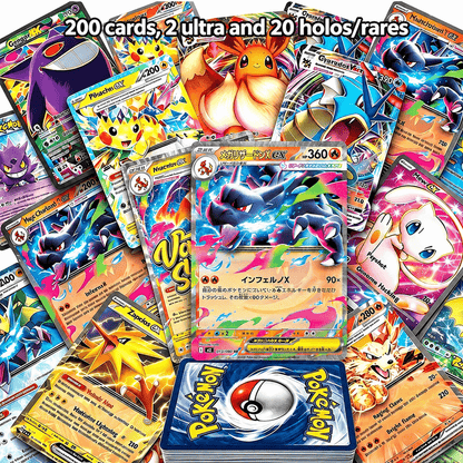 Pokemon Card Bundle 100 or 200 PCS – Confirmed Ultra Rare Pull + 10X Holo & Reverse Holo Cards | Authentic Pokemon TCG Lot Gift Set for Kids Fans & Collectors