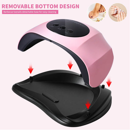 LED Nail Lamp Professional LCD Display Auto Sensor 4 Timer Settings USB Powered Instant Gel Polish Curer No Adapter Needed for Home Salon Manicure Pedicure DIY Nail Art Pink White