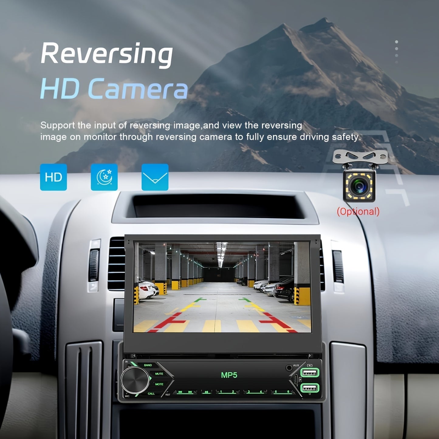 1 DIN 7-Inch HD Retractable Touch Screen Car Stereo Single Din Car MP5 Music Player with Mirror link AUX Colorful Backlight USB FM Radio Receiver