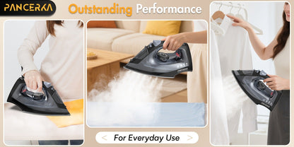 1200W Steam Iron for Clothes Adjustable Thermostat Non-Stick Soleplate Variable Steam Control Overheat Protection Powerful Long-Lasting Steam for All Fabrics Black