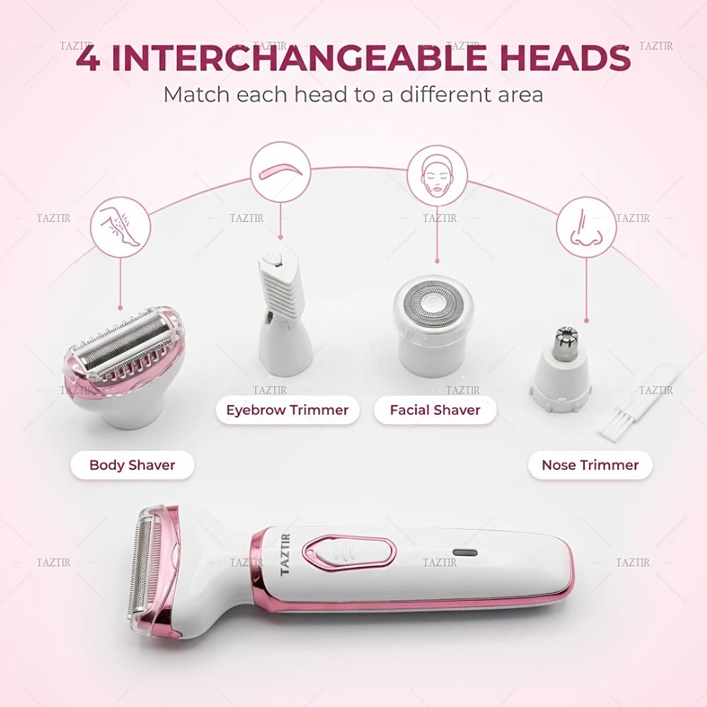 Electric Razor for Women 4-in-1 Rechargeable Lady Shaver Grooming Kit - Painless Wet Dry Hair Removal for Face Nose Legs Underarm Bikini Line Portable USB Rechargeable Gift Set