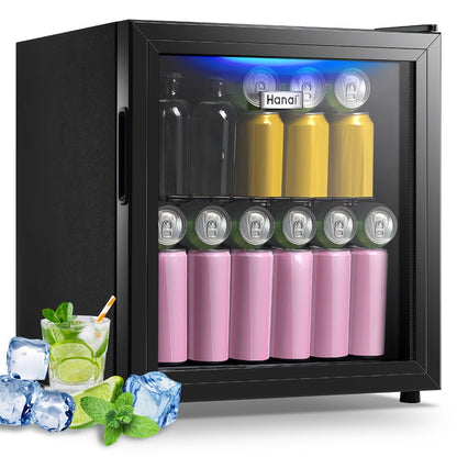 Beverage Refrigerator with Glass Door, Mini Drink Cooler Fridge with Blue LED Light, 3 Adjustable Shelves & R600a Compressor – 1.7 or 3.5 Cu Ft Freestanding Bar Fridge for Home, Office, Dorm and Bar