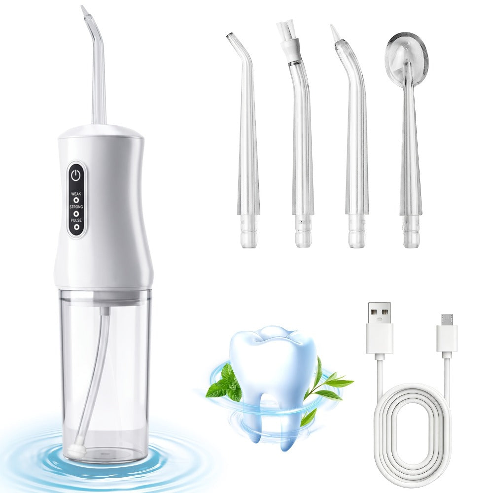 Adjustable Pressure Water Flosser with Interchangeable Nozzles — USB Rechargeable Smart Electric Oral Irrigator for Deep Teeth & Gum Cleaning, Portable Travel-Ready Dental Care Gift for Women Men