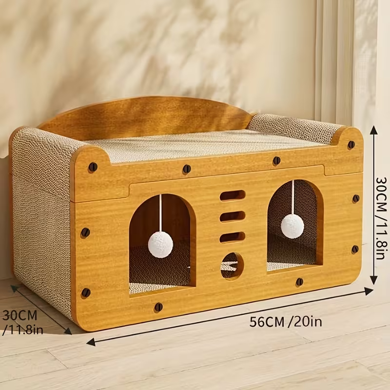 Cat Tree Condo House with Scratching Board - Multi-Level Cat House for Indoor Cats with Dual Scratching Posts, Plush Balls & Ventilation Doors, 21 Inch Spacious Cat Tower for Kittens & Adult Cats, Double Layer & Three Floor Options