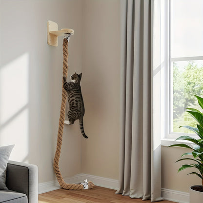 Wall-Mounted Cat Scratching Post with Climbing Rope Jute Rope Jump Platform Resting Perch Large Ladder Cat Tree Activity Center Space-Saving 1.5M 60in