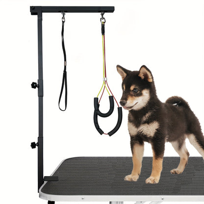 Dog Grooming Arm with Clamp 36 Inch Adjustable 3-Section Iron No-Sit Haunch Holder with Colorful Ropes for Small Medium Dogs Cats Black