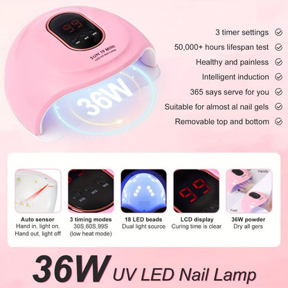Acrylic Nail Kit Full Set with Electric Nail Drill Machine Acrylic Powder Liquid Monomer Nail Tips UV LED Lamp Art Decoration & Manicure Tools - Complete Beginner Professional Starter Kit