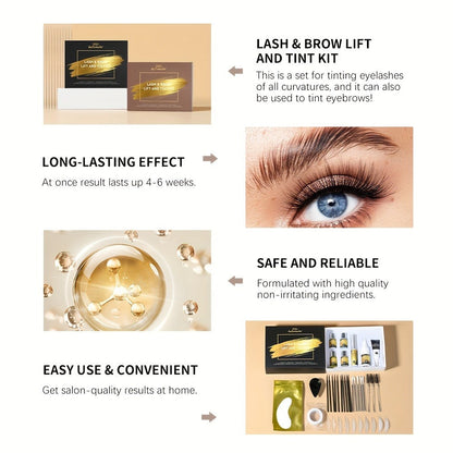 Lash Lift Kit & Brow Lamination Tint Set — 2-in-1 Eyelash Perm & Eyebrow Lamination with Black Brown Tint Dye, 4-6 Week Long-Lasting Results, DIY Home or Salon Use, Complete Beauty Kit for Women