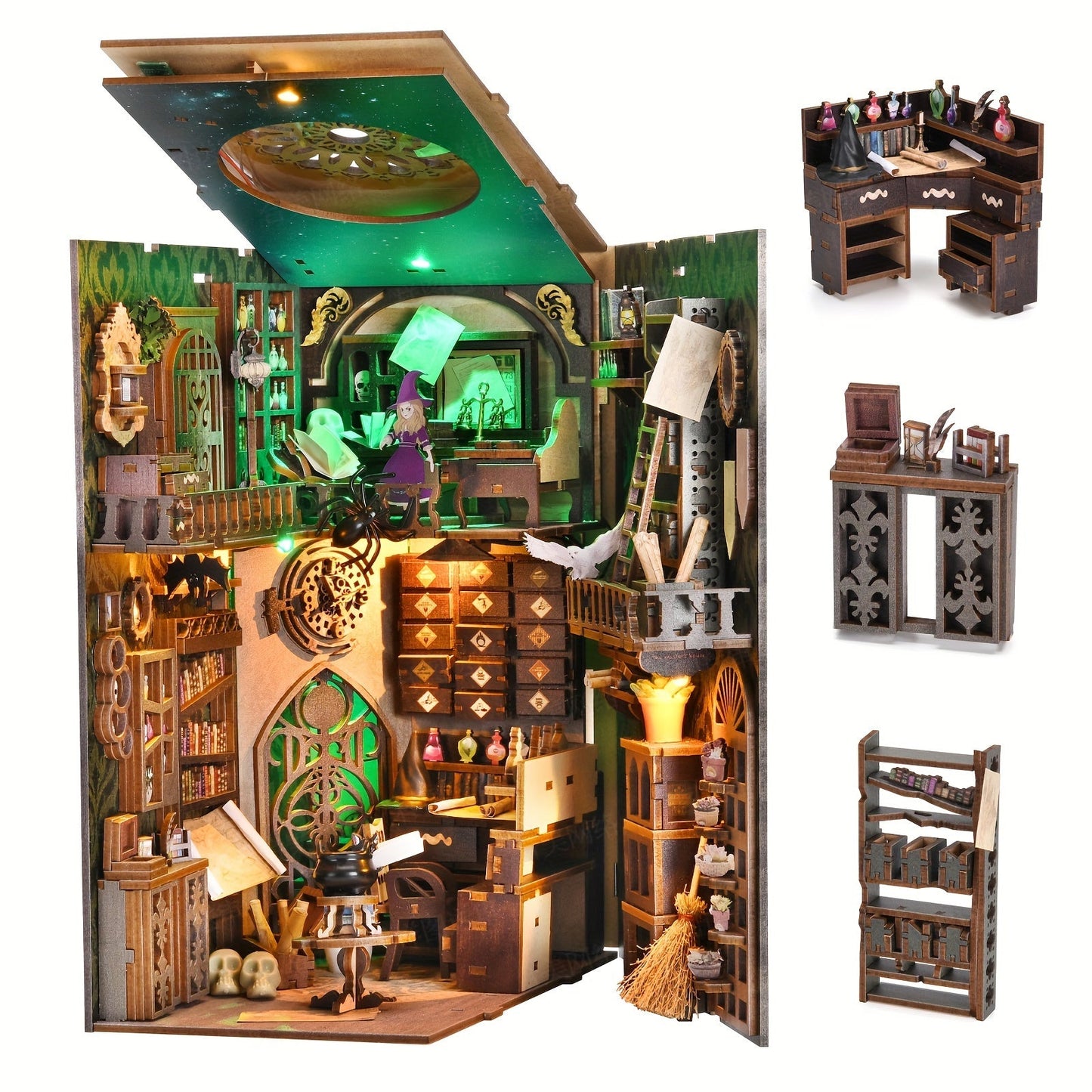 LED Book Nook Kit Master's House – DIY 3D Wooden Vintage Alley Bookshelf Insert with LED Light, Miniature Scene Craft for Adults & Teens, Unique Bookend Home Decor, Birthday Christmas Valentine's Day Gift
