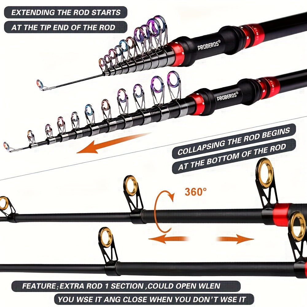 Carbon Fiber Fishing Rod & Spinning Reel Combo – Ultralight Fast Action Rod with Long Cast Spinning Wheel, Complete Sea Fishing Tackle Set for Saltwater & Freshwater, Available in Red & Grey