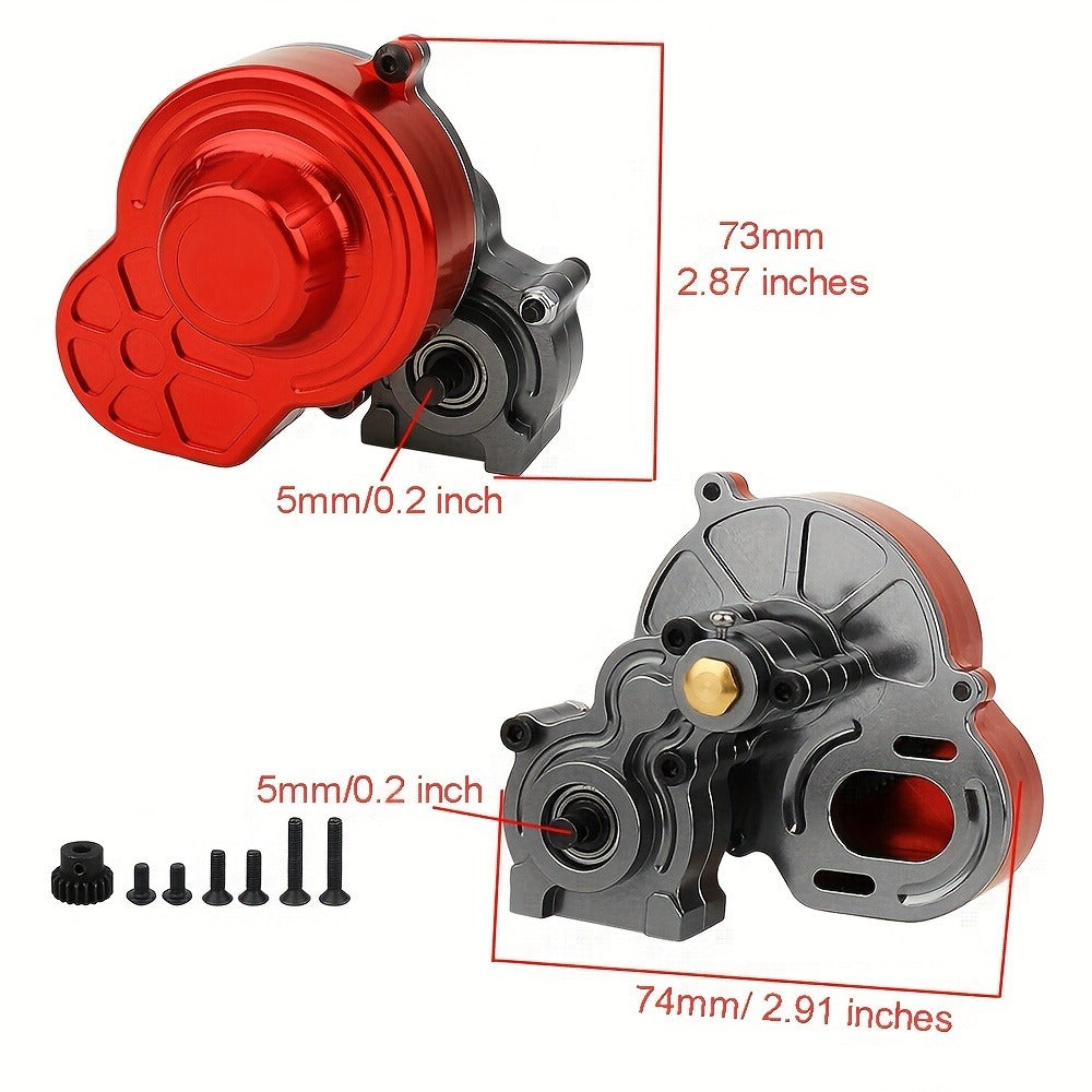 Metal Gearbox with Motor Gears for 1/10 RC Crawler Truck – LCG Transmission Upgrade for Axial SCX10 WRAITH 313mm Wheelbase, Red Titanium Alloy Precision Machined Parts