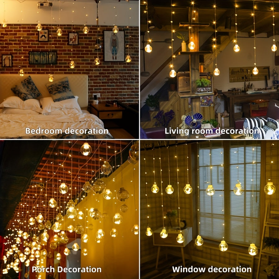 118.11" Wishing Ball String Lights with Remote Control, 2025 New Model, 8 Lighting Modes, 108 Leds, 12 Wishing Balls, Wall-Mounted, Plastic, for Home Gatherings, Party, Indoor Holiday Decorations, Car Additions, Room Decor, Mother'S Day Gifts
