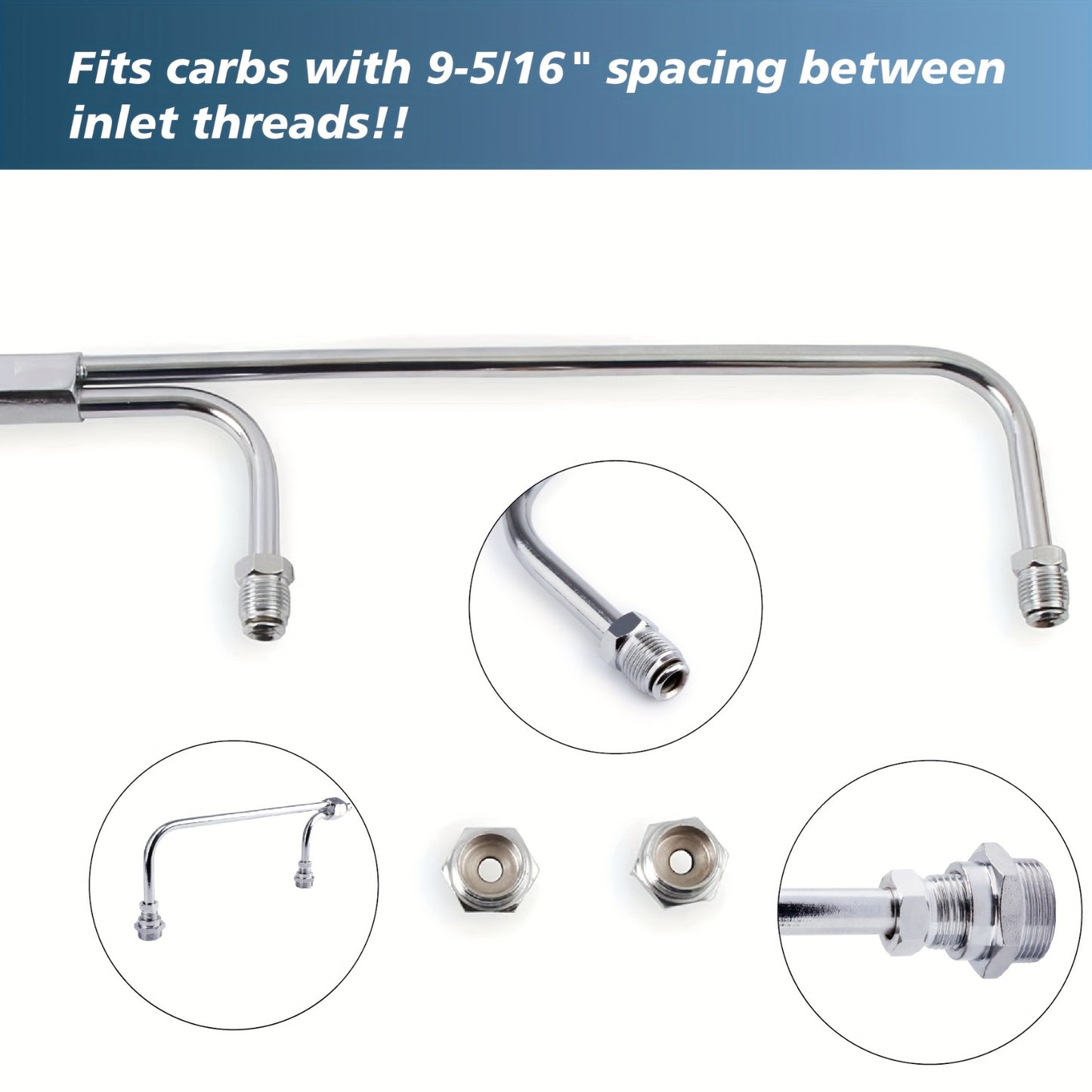 1552 Dual Feed Fuel Line Kit, Chrome Gas Line 3/8" Hose, Designed for Holley 4-Barrel Carburetor 4150 Double Pumper - Fuel Tube Line Hose