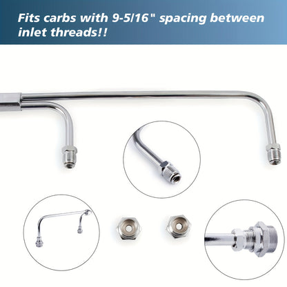 1552 Dual Feed Fuel Line Kit, Chrome Gas Line 3/8" Hose, Designed for Holley 4-Barrel Carburetor 4150 Double Pumper - Fuel Tube Line Hose