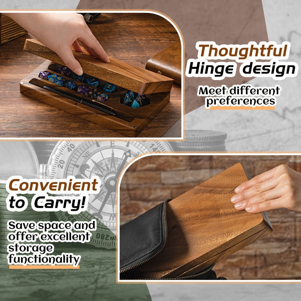 Walnut Dice Box & Rolling Tray 4.8x9 Inch Handmade – Magnetic Flip Lid, Dice Storage, Phone & Tablet Stand for Tabletop RPG Board Games, DnD Accessories & Gamer Gift