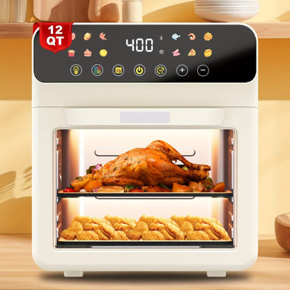 Air Fryer Oven 12-in-1 Large 12-Quart Smart Countertop Oven with 12 One-Touch Preset Functions, Smart Cook Program, Viewing Window, Interior Light, Adjustable Time & Temp, Oil-Free Family Cooker