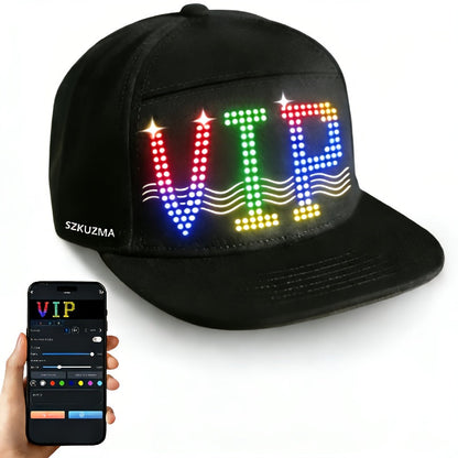 Programmable LED Hat with APP Control – Custom Text, Animation & Graffiti Display, USB Rechargeable, Adjustable Fit for Men & Women, Glowing Light-Up Cap for Party, Festival, Wedding & Carnival