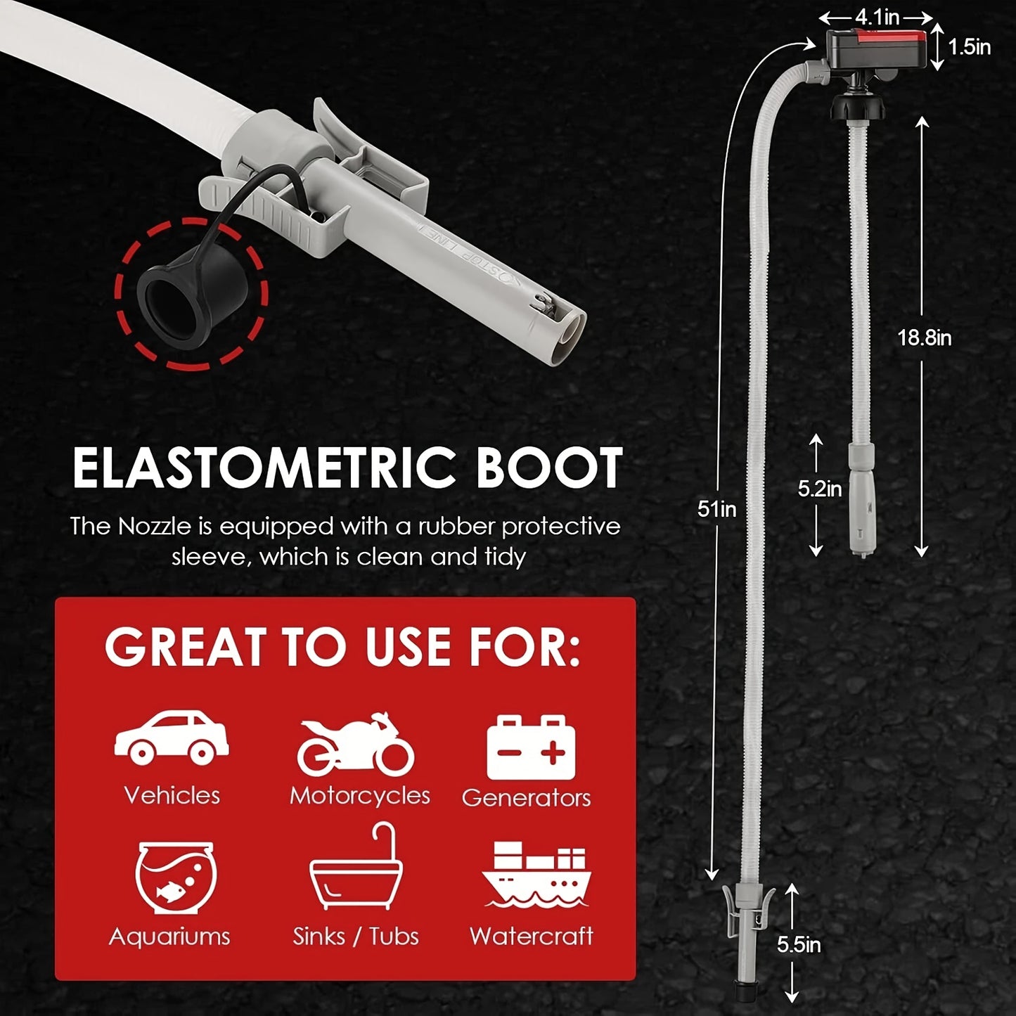 Automatic Fuel Transfer Pump with Auto-Stop - 3.2 GPM, 51" Extra Long Hose, Battery & USB Powered | Portable Gas Can Pump for Gasoline, Diesel & Oil