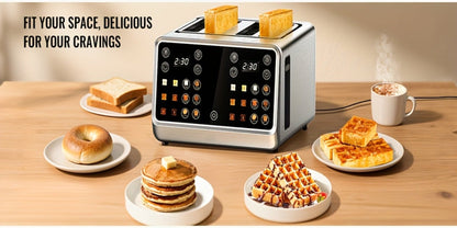 4-Slice Digital Smart Toaster with Touchscreen | Dual Control Panel, Single Slot Toasting, Timer, Reheat & Defrost Functions for Bagels, Bread & Waffles – Stainless Steel Kitchen Essential