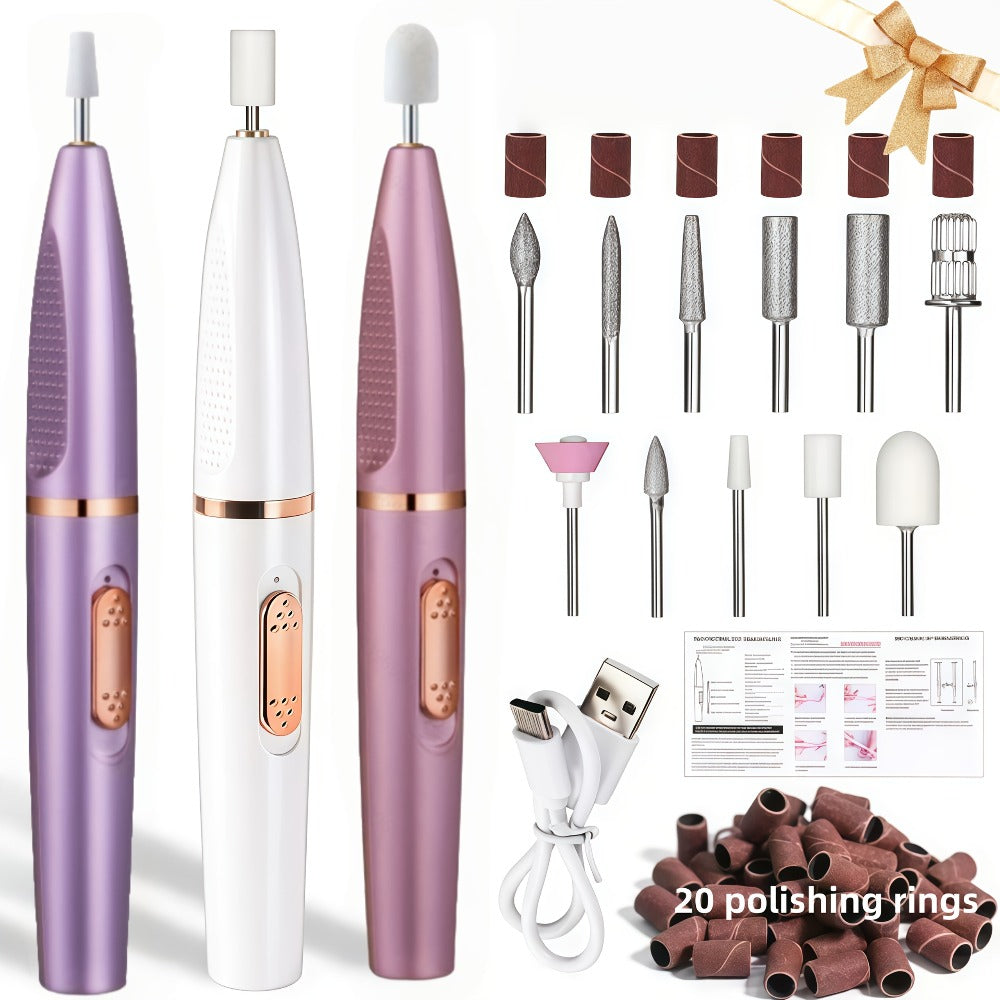 Nail Drill Kit 20000 RPM Variable Speed 11 Interchangeable Bits Electric Nail Grinder Portable Lightweight for Acrylic Gel Nails Pedicure Polishing Removal Salon Home Use Red Rose Gold