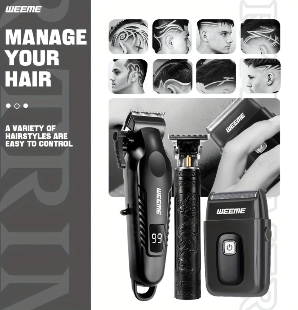 Men's Professional Grooming Kit – Cordless Rotary Shaver & T-Blade Trimmer, Type-C Charging, 6 Adjustable Combs, Non-Slip Beard Shaper for Travel & Family Haircut