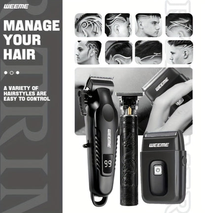 Men's Professional Grooming Kit – Cordless Rotary Shaver & T-Blade Trimmer, Type-C Charging, 6 Adjustable Combs, Non-Slip Beard Shaper for Travel & Family Haircut
