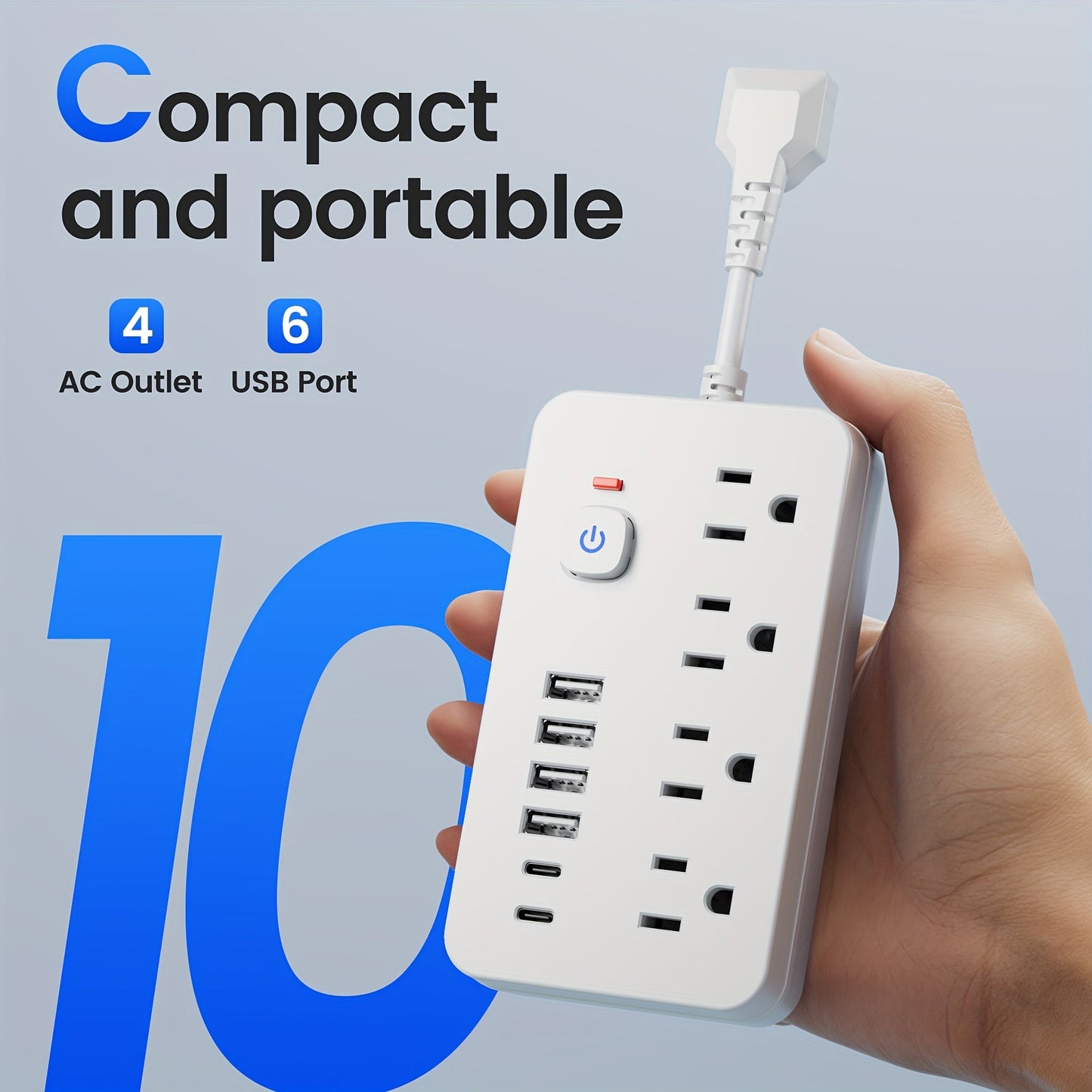 Outlet Extender Power Strip Wall Mountable 14-in-1 10-in-1 with 8 AC Outlets 6 USB Ports 2 USB-C One-Touch Control Switch Overload Protection Short Cord Design for Home Office School Den White Black