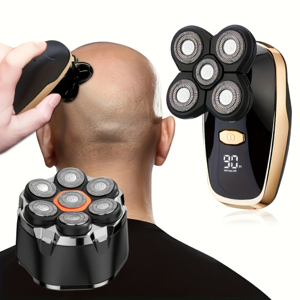 Rotary Electric Shaver for Men 5D 7D Detachable Multi-Head Floating Razor LED Display Type-C Fast Charging Cordless Grooming Kit for Home Travel Smooth Close Shave