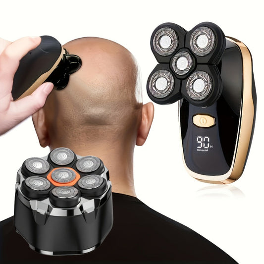 Rotary Electric Shaver for Men 5D 7D Detachable Multi-Head Floating Razor LED Display Type-C Fast Charging Cordless Grooming Kit for Home Travel Smooth Close Shave
