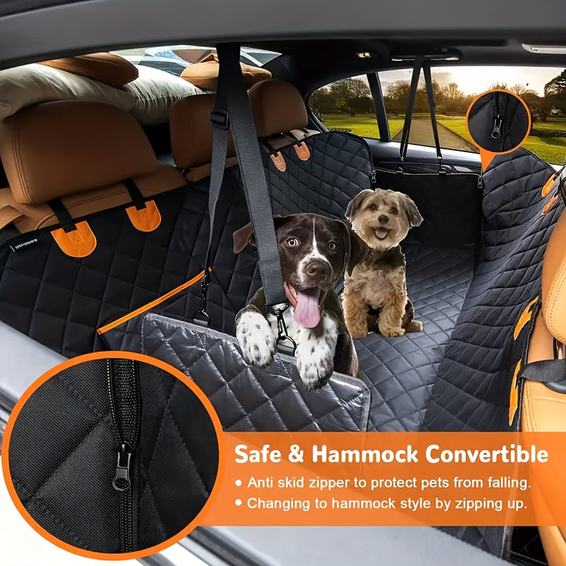 Dog Car Seat Cover - Pet Hammock, with 4 Pockets On The Side Wings, Scratch And Slip Protection for The Rear Seat, Suitable for Cars, Trucks And SUVs,600D