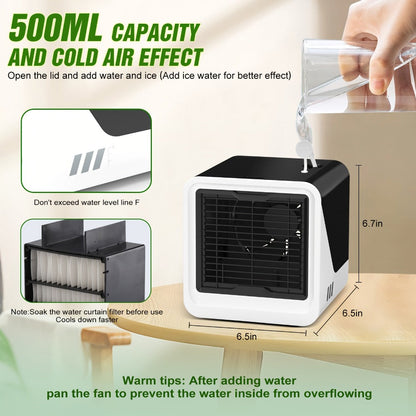 Portable Mini Air Conditioner Fan | Personal Evaporative Cooler with 3-Speed Settings & Timer, Quiet Desktop Cooling Fan for Room, Home, Office & Car Use – USB Powered, Compact Design
